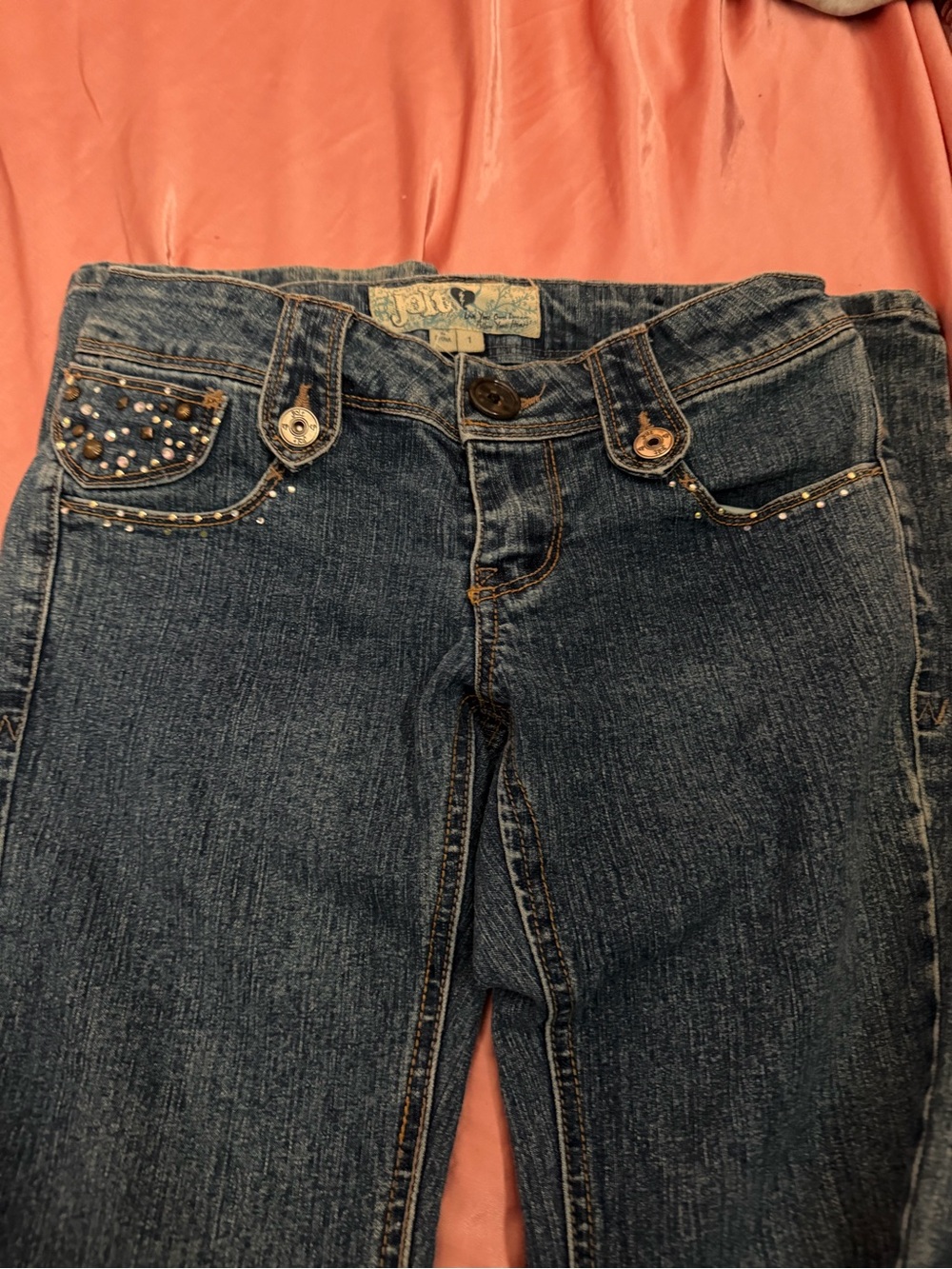 Jolt Dark Blue Skinny Jeans with Rhinestone Accents